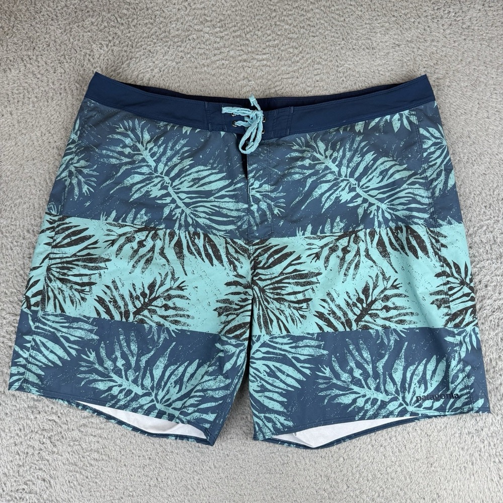 Patagonia‎ Hydropeak Board Shorts Mens 40 Blue Leaf Print Swim Trunks